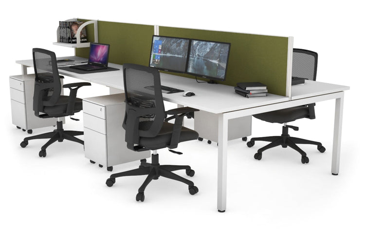 Quadro Square Leg 4 Person Office Workstations [1600L x 700W] Jasonl white leg white green moss (500H x 1600W)