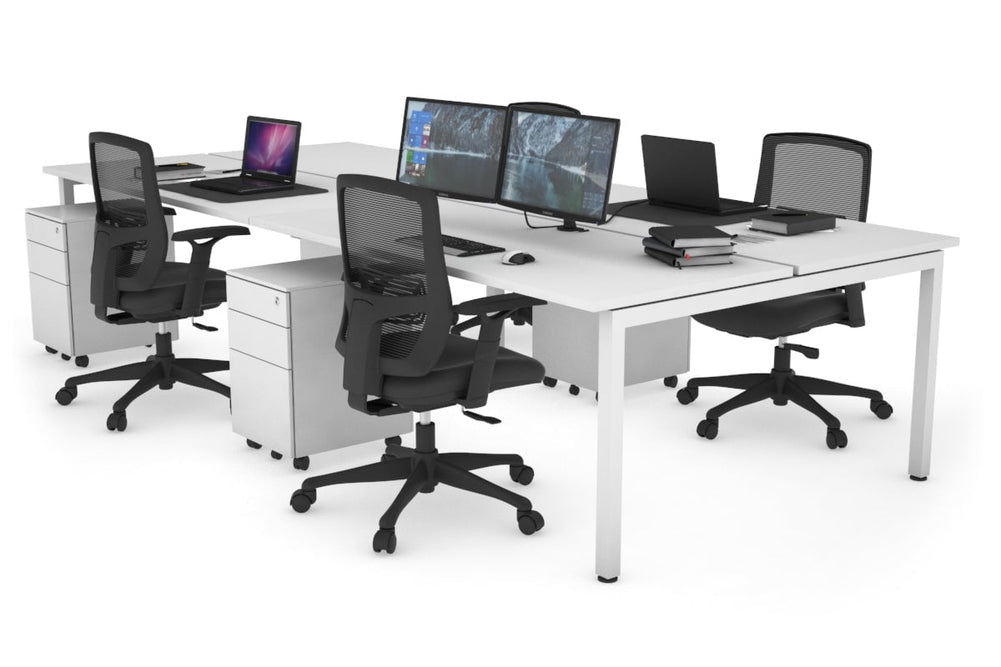 Quadro Square Legs 4 Person Office Workstation [1600L x 700W]-white leg white none