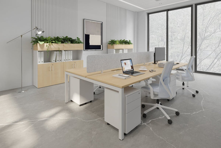 Environmental image of Quadro Square Legs 4 Person Office Workstation [1600L x 800W with Cable Scallop]