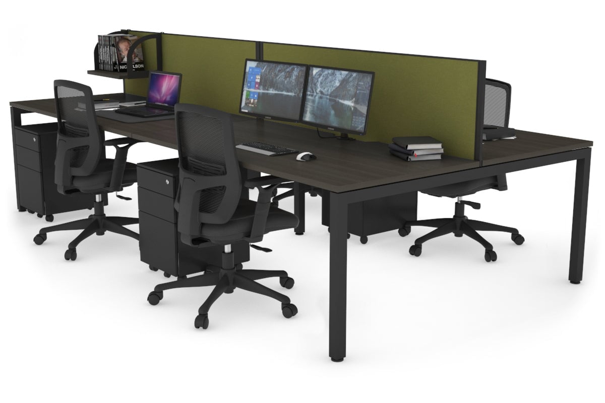 Quadro Square Leg 4 Person Office Workstations [1600L x 800W with Cable Scallop] Jasonl black leg dark oak green moss (500H x 1600W)