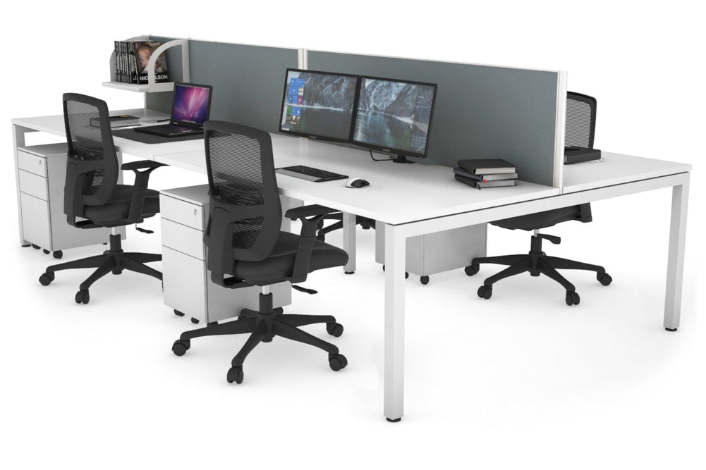 Quadro Square Legs 4 Person Office Workstation [1600L x 800W with Cable Scallop]-white leg white cool grey (500H x 1600W)