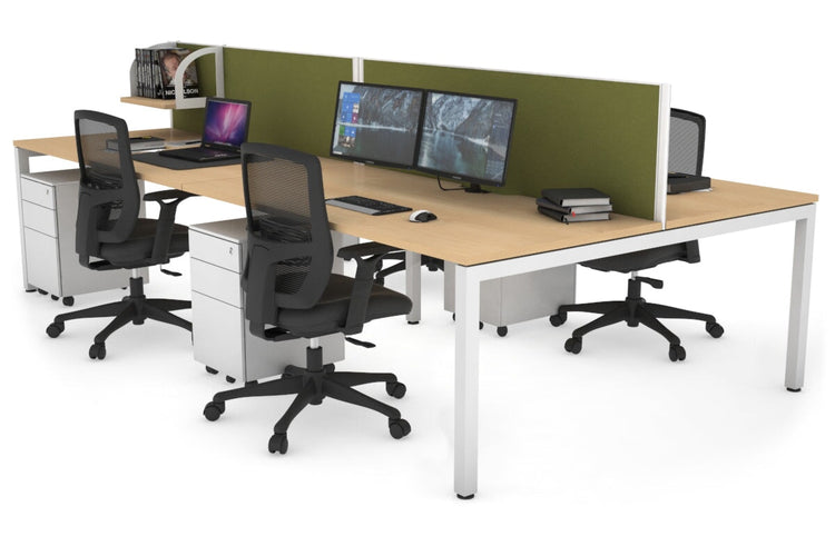 Quadro Square Leg 4 Person Office Workstations [1600L x 800W with Cable Scallop] Jasonl white leg maple green moss (500H x 1600W)