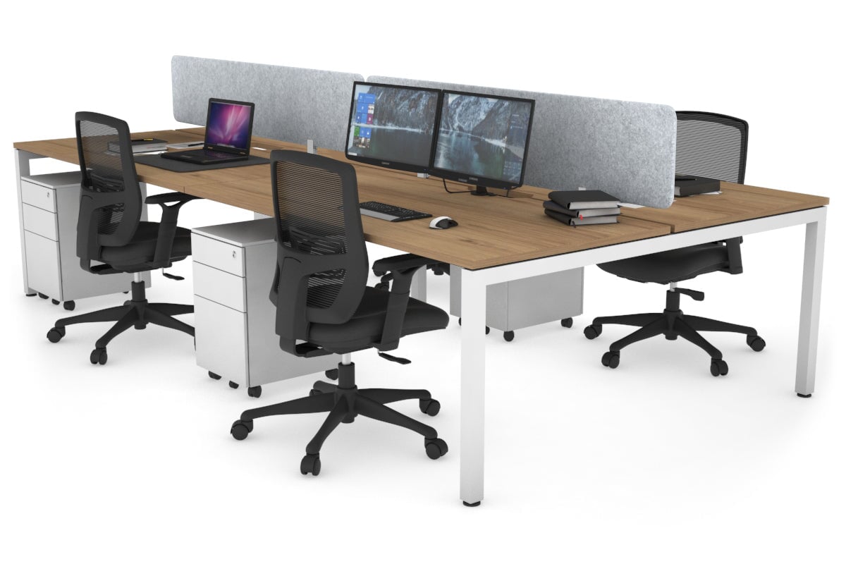 Quadro Square Leg 4 Person Office Workstations [1600L x 800W with Cable Scallop] Jasonl white leg salvage oak light grey echo panel (400H x 1600W)