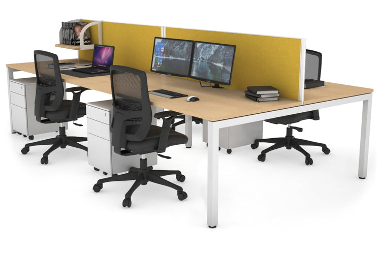 Quadro Square Leg 4 Person Office Workstations [1600L x 800W with Cable Scallop] Jasonl white leg maple mustard yellow (500H x 1600W)