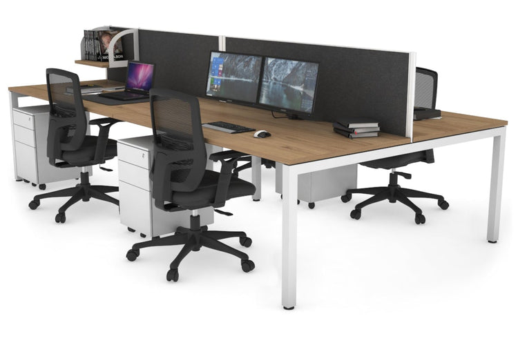 Quadro Square Leg 4 Person Office Workstations [1600L x 800W with Cable Scallop] Jasonl white leg salvage oak moody charcoal (500H x 1600W)