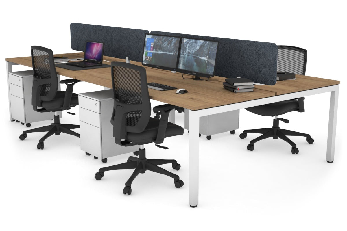 Quadro Square Leg 4 Person Office Workstations [1600L x 800W with Cable Scallop] Jasonl white leg salvage oak dark grey echo panel (400H x 1600W)