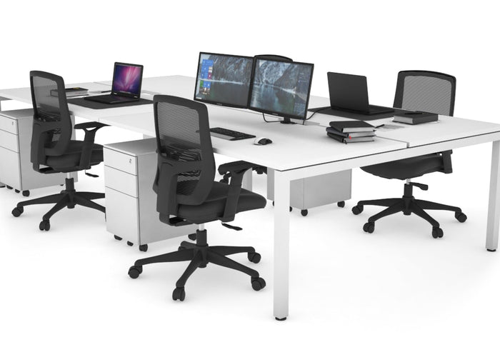 Quadro Square Leg 4 Person Office Workstations [1600L x 800W with Cable Scallop] Jasonl white leg white none
