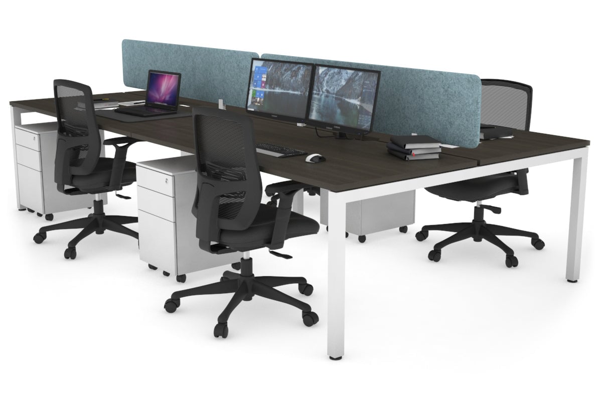 Quadro Square Leg 4 Person Office Workstations [1600L x 800W with Cable Scallop] Jasonl white leg dark oak blue echo panel (400H x 1600W)