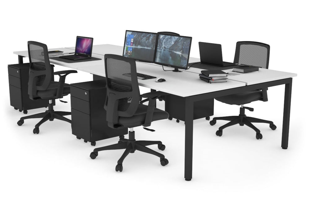 Quadro Square Legs 4 Person Office Workstation [1800L x 700W]-black leg white none