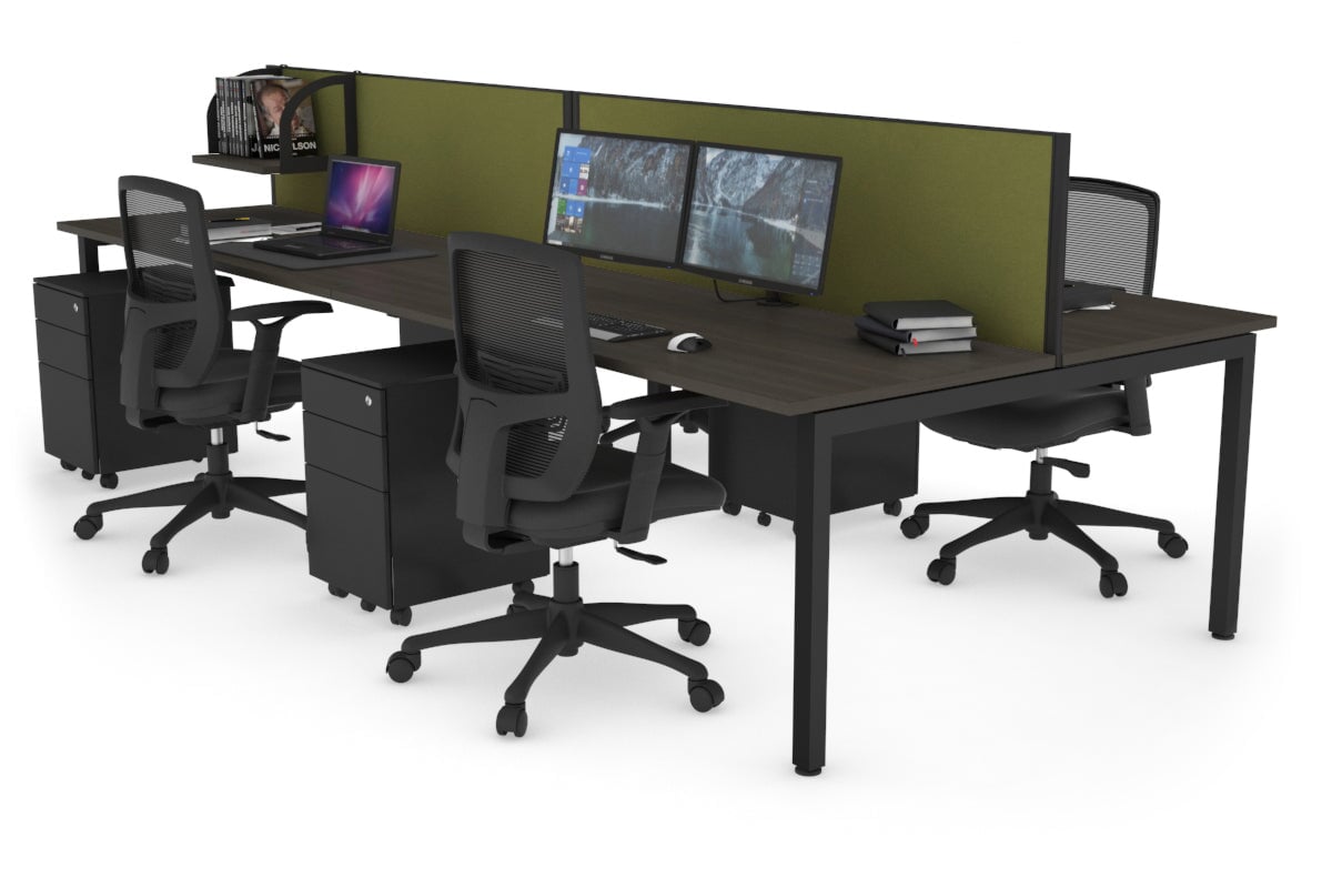 Quadro Square Leg 4 Person Office Workstations [1800L x 700W] Jasonl black leg dark oak green moss (500H x 1800W)