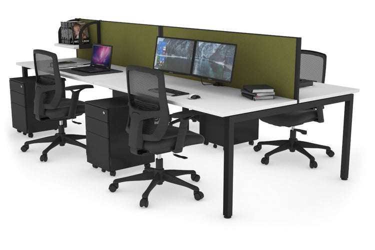 Quadro Square Leg 4 Person Office Workstations [1800L x 700W] Jasonl black leg white green moss (500H x 1800W)