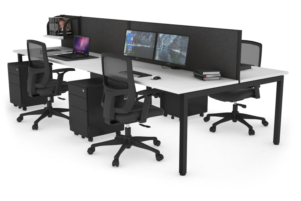 Quadro Square Legs 4 Person Office Workstation [1800L x 700W]-black leg white moody charcoal (500H x 1800W)
