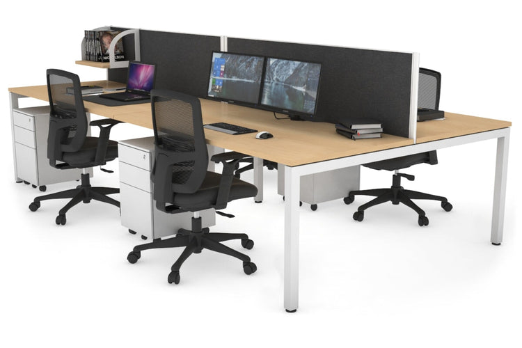 Quadro Square Leg 4 Person Office Workstations [1800L x 800W with Cable Scallop] Jasonl white leg maple moody charcoal (500H x 1800W)