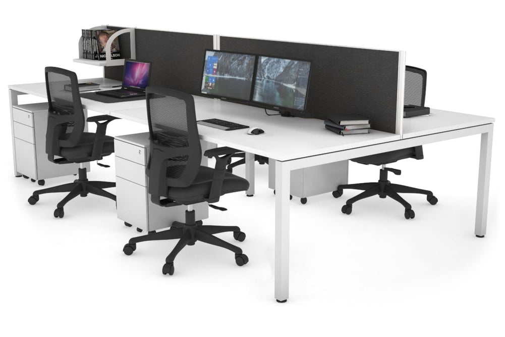 Quadro Square Legs 4 Person Office Workstation [1800L x 800W with Cable Scallop]-white leg white moody charcoal (500H x 1800W)