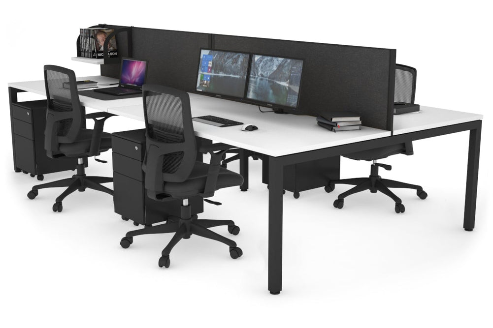 Quadro Square Legs 4 Person Office Workstation [1800L x 800W with Cable Scallop]-black leg white moody charcoal (500H x 1800W)