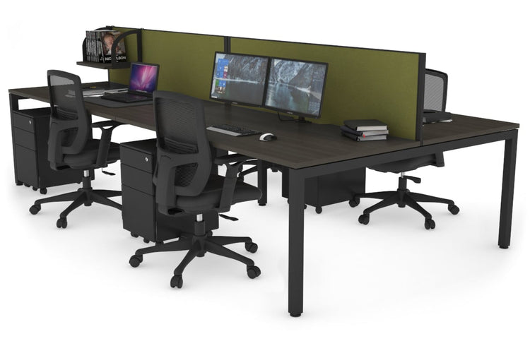 Quadro Square Leg 4 Person Office Workstations [1800L x 800W with Cable Scallop] Jasonl black leg dark oak green moss (500H x 1800W)