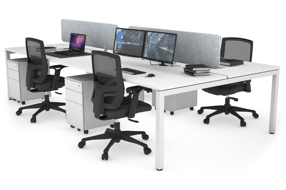 Quadro Square Legs 4 Person Office Workstation [1800L x 800W with Cable Scallop]-white leg white light grey acoustic panel (400H x 1600W)