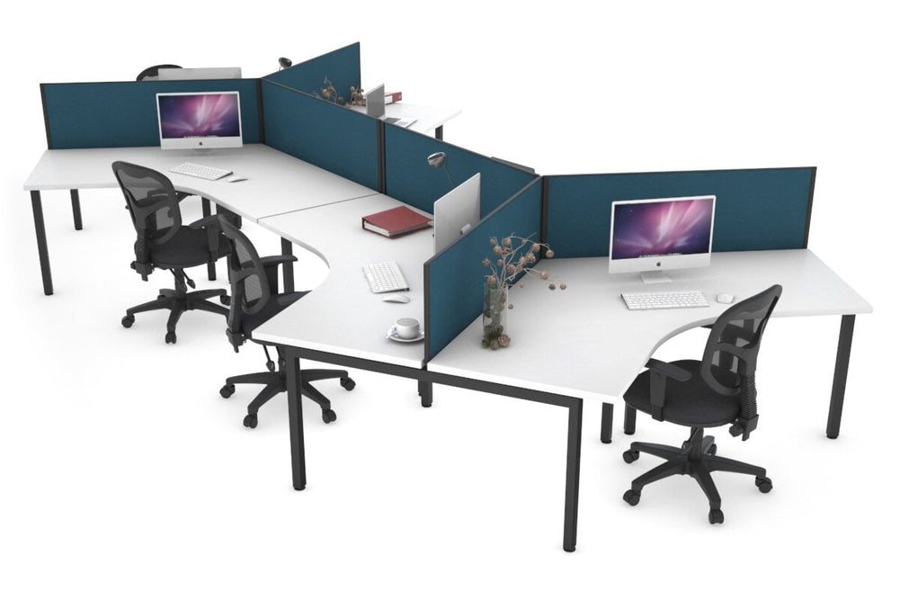 Quadro Square Legs 6 Person 120 Degree Office Workstation-black leg deep blue 