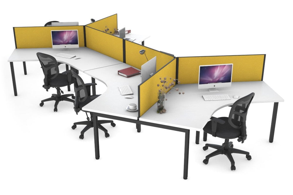 Quadro Square Legs 6 Person 120 Degree Office Workstation-black leg mustard yellow 