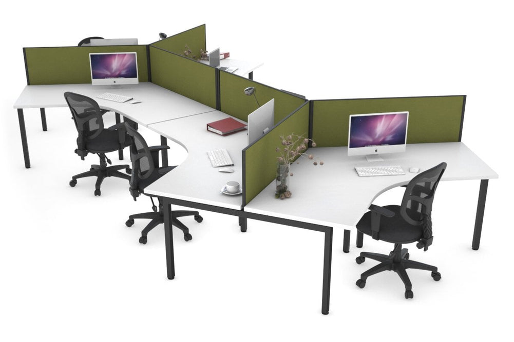 Quadro Square Legs 6 Person 120 Degree Office Workstation-black leg green moss 
