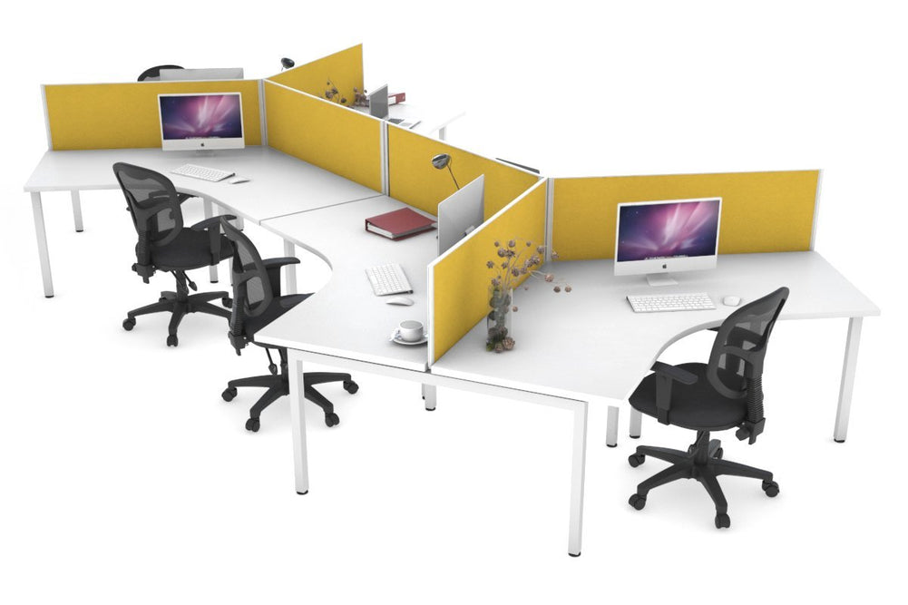 Quadro Square Legs 6 Person 120 Degree Office Workstation-white leg mustard yellow 