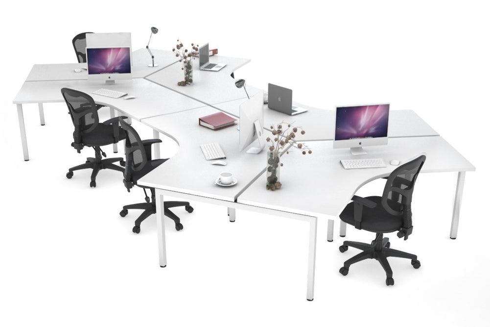Quadro Square Legs 6 Person 120 Degree Office Workstation-white leg none 
