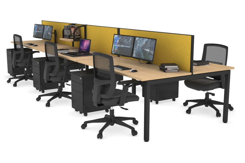 Quadro Square Legs 6 Person Office Workstation [1200L x 700W]-black leg maple mustard yellow (500H x 1200W)