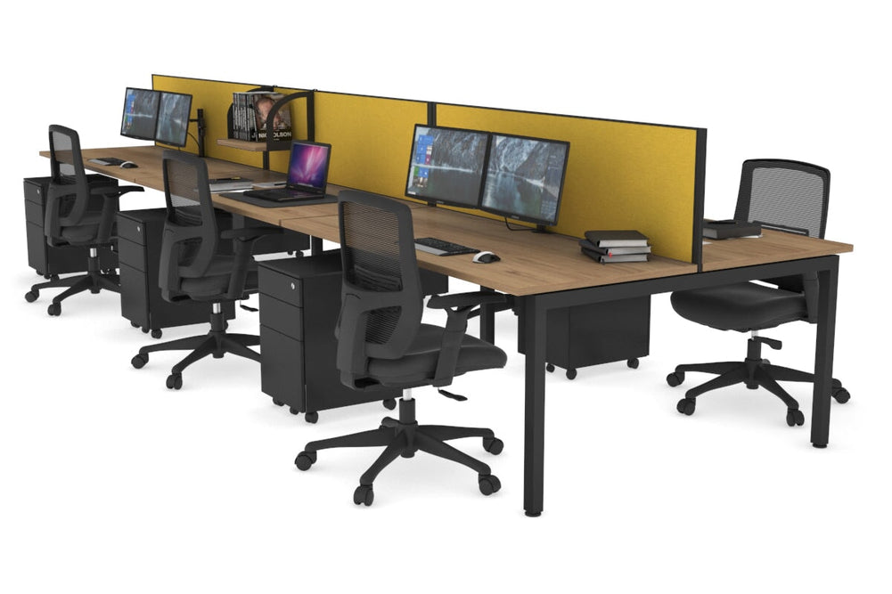 Quadro Square Legs 6 Person Office Workstation [1200L x 700W]-black leg salvage oak mustard yellow (500H x 1200W)