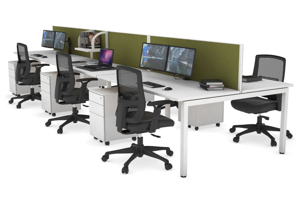 Quadro Square Legs 6 Person Office Workstation [1200L x 700W]-white leg white green moss (500H x 1200W)