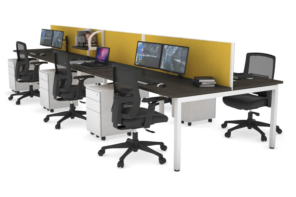 Quadro Square Legs 6 Person Office Workstation [1200L x 700W]-white leg dark oak mustard yellow (500H x 1200W)