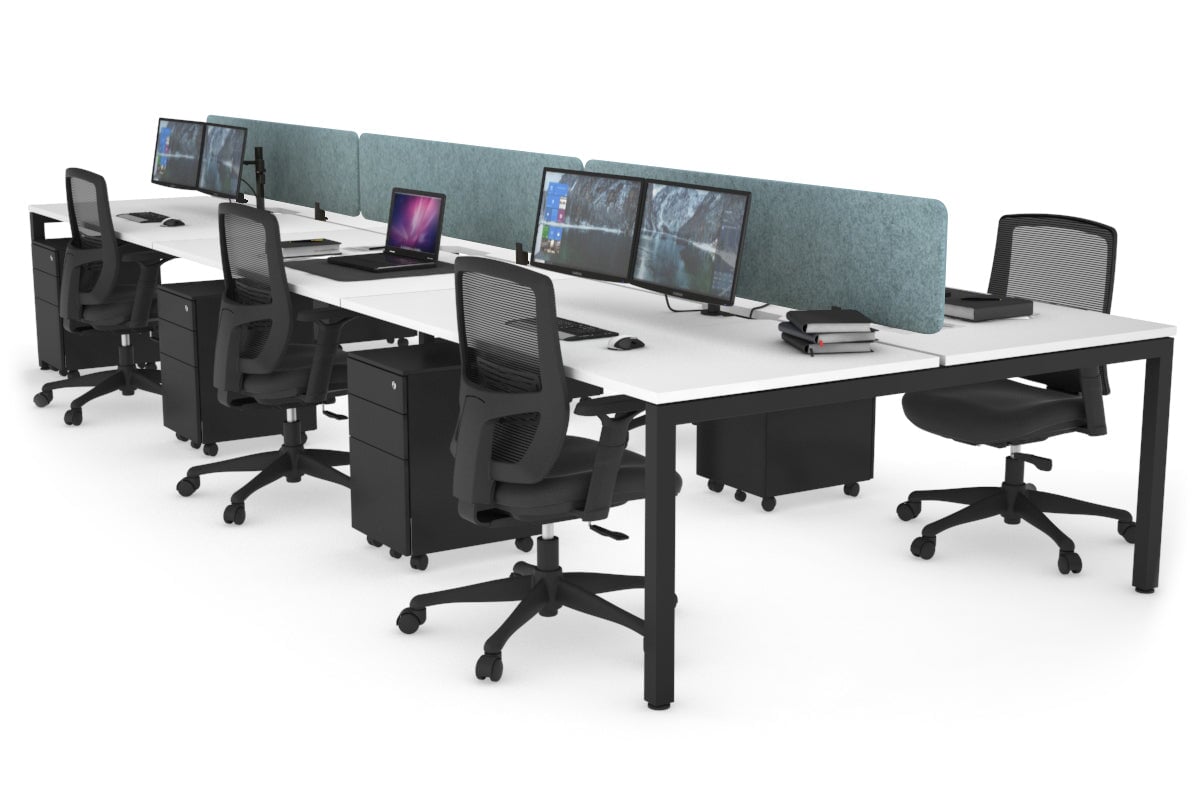 Quadro Square Leg 6 Person Office Workstations [1200L x 800W with Cable Scallop] Jasonl black leg white blue echo panel (400H x 1200W)