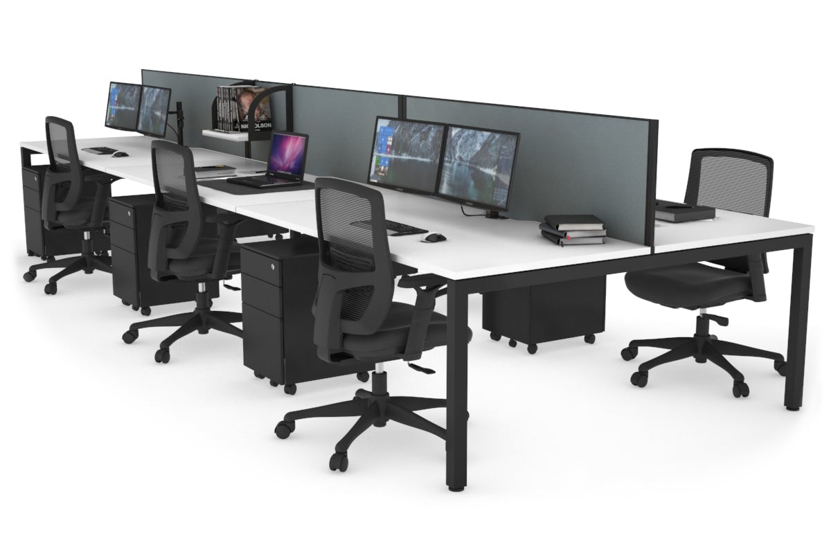 Quadro Square Leg 6 Person Office Workstations [1200L x 800W with Cable Scallop] Jasonl black leg white cool grey (500H x 1200W)