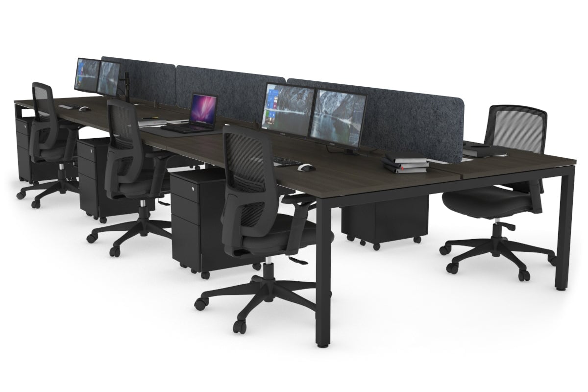 Quadro Square Leg 6 Person Office Workstations [1200L x 800W with Cable Scallop] Jasonl black leg dark oak dark grey echo panel (400H x 1200W)
