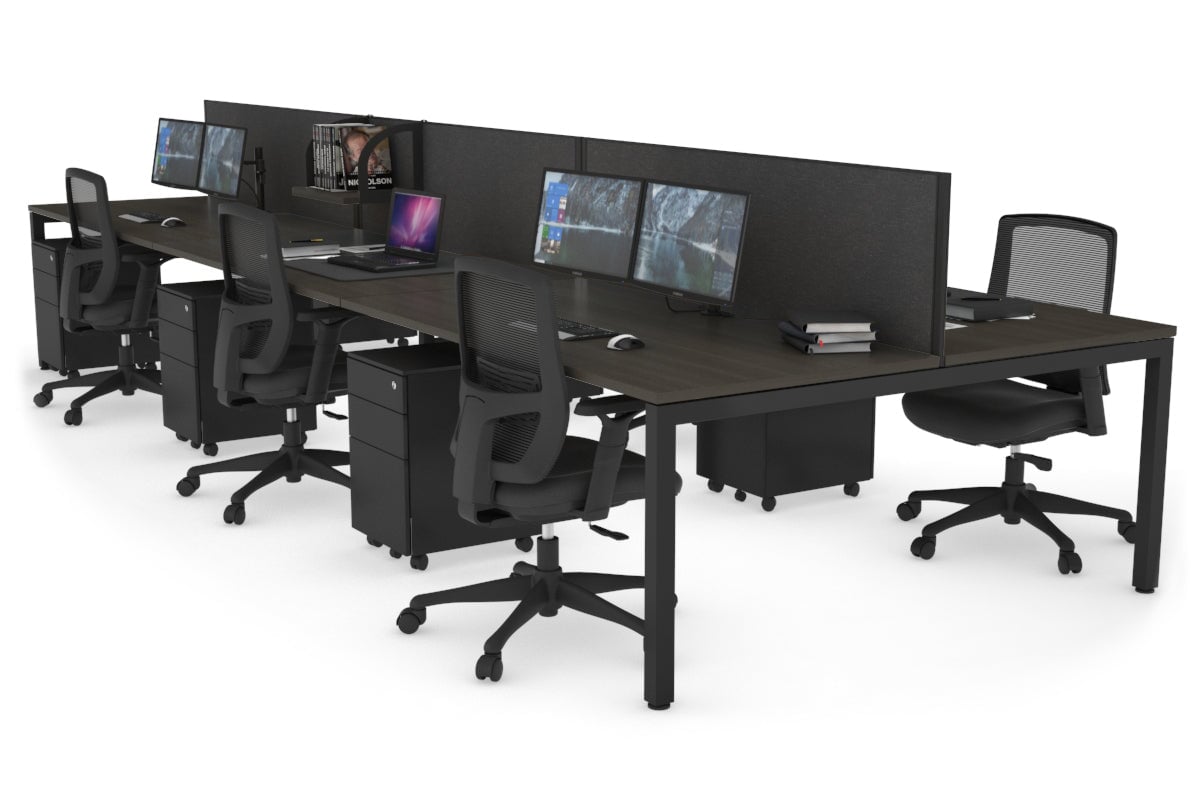 Quadro Square Legs 6 Person Office Workstation [1200L x 800W with Cable Scallop]-black leg dark oak moody charcoal (500H x 1200W)