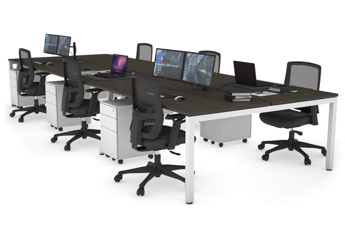 Quadro Square Leg 6 Person Office Workstations [1200L x 800W with Cable Scallop] Jasonl white leg dark oak none