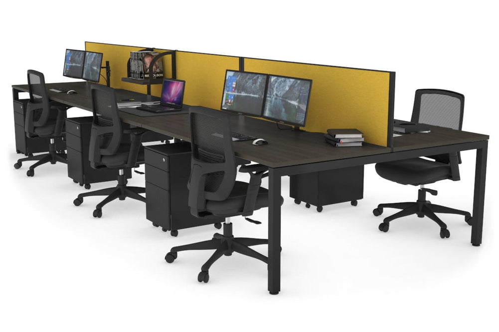 Quadro Square Legs 6 Person Office Workstation [1200L x 800W with Cable Scallop]-black leg dark oak mustard yellow (500H x 1200W)