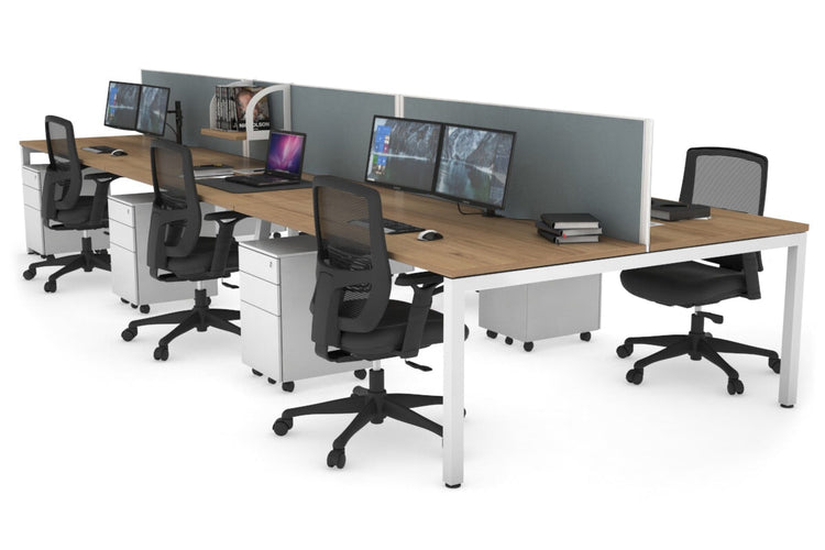 Quadro Square Leg 6 Person Office Workstations [1200L x 800W with Cable Scallop] Jasonl white leg salvage oak cool grey (500H x 1200W)
