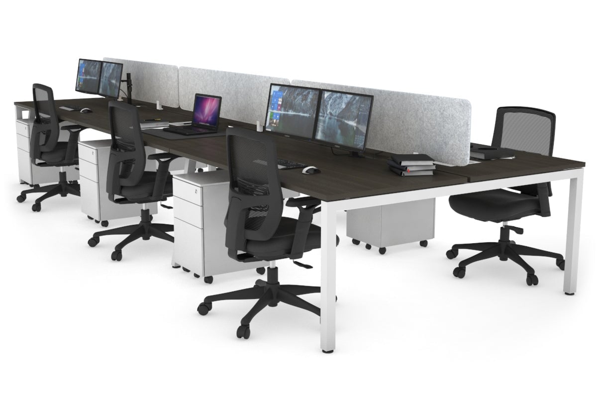Quadro Square Leg 6 Person Office Workstations [1200L x 800W with Cable Scallop] Jasonl white leg dark oak light grey echo panel (400H x 1200W)