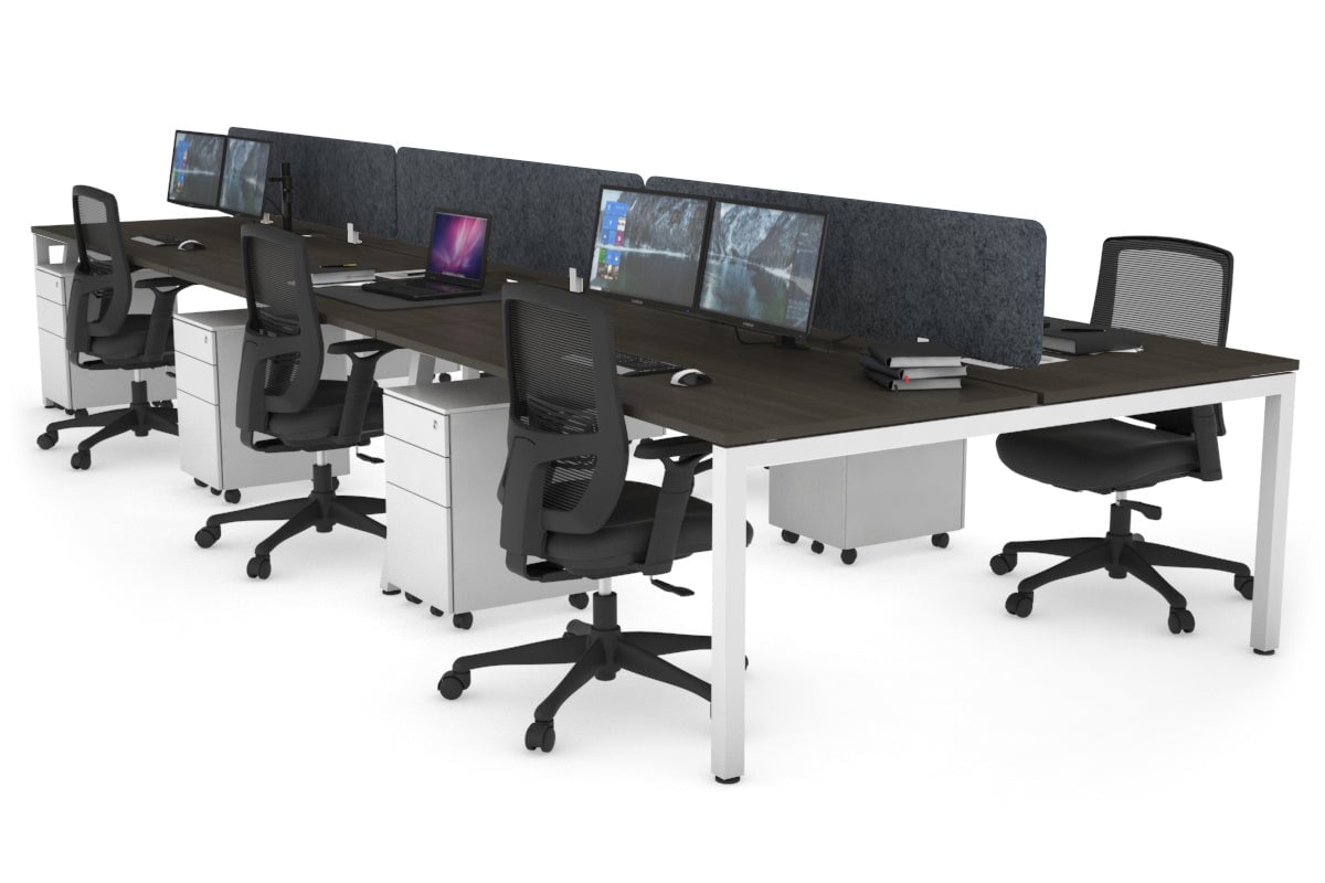 Quadro Square Leg 6 Person Office Workstations [1200L x 800W with Cable Scallop] Jasonl white leg dark oak dark grey echo panel (400H x 1200W)
