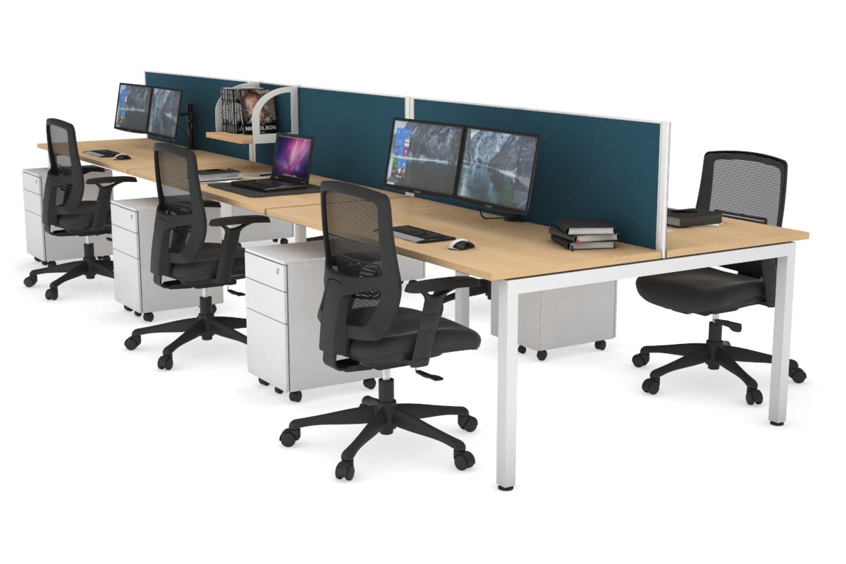 Quadro Square Leg 6 Person Office Workstations [1400L x 700W] Jasonl white leg maple deep blue (500H x 1200W)