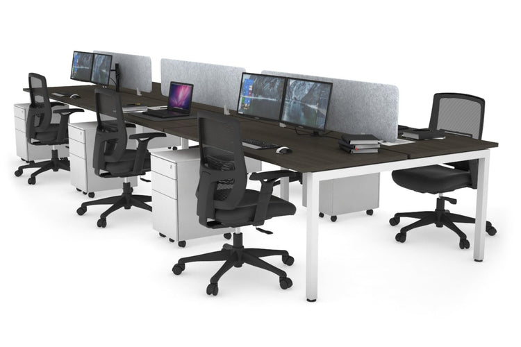 Quadro Square Leg 6 Person Office Workstations [1400L x 700W] Jasonl white leg dark oak light grey echo panel (400H x 1200W)