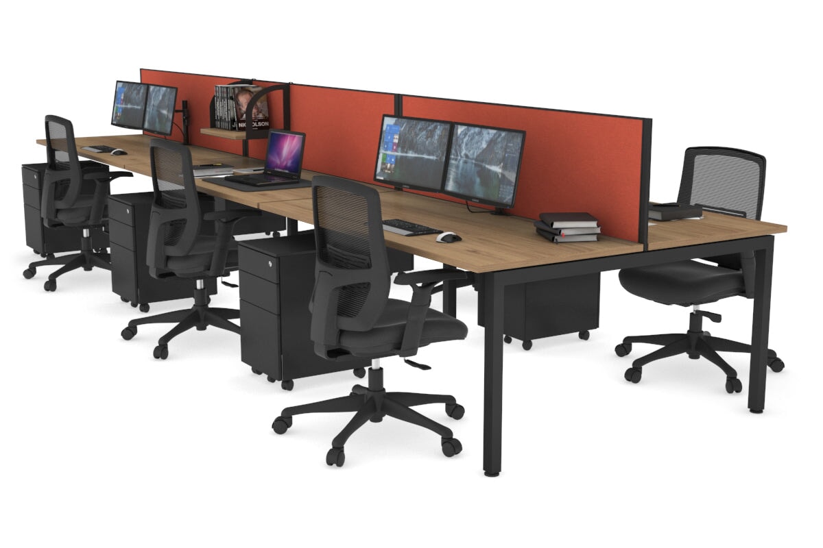 Quadro Square Leg 6 Person Office Workstations [1400L x 700W] Jasonl black leg salvage oak orange squash (500H x 1200W)