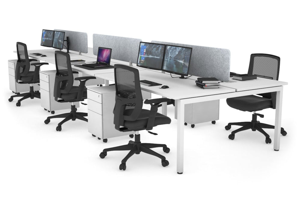 Quadro Square Legs 6 Person Office Workstation [1400L x 700W]-white leg white light grey acoustic panel (400H x 1200W)