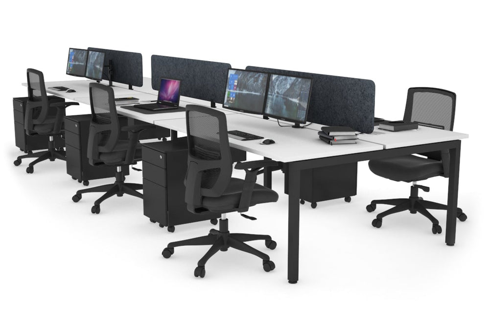 Quadro Square Legs 6 Person Office Workstation [1400L x 700W]-black leg white dark grey acoustic panel (400H x 1200W)