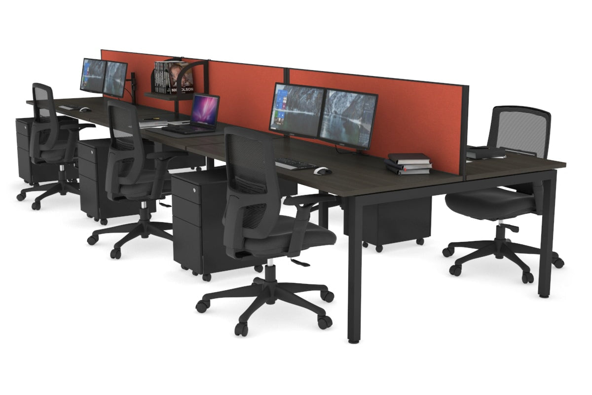 Quadro Square Leg 6 Person Office Workstations [1400L x 700W] Jasonl black leg dark oak orange squash (500H x 1200W)