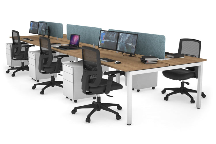 Quadro Square Leg 6 Person Office Workstations [1400L x 700W] Jasonl white leg salvage oak blue echo panel (400H x 1200W)