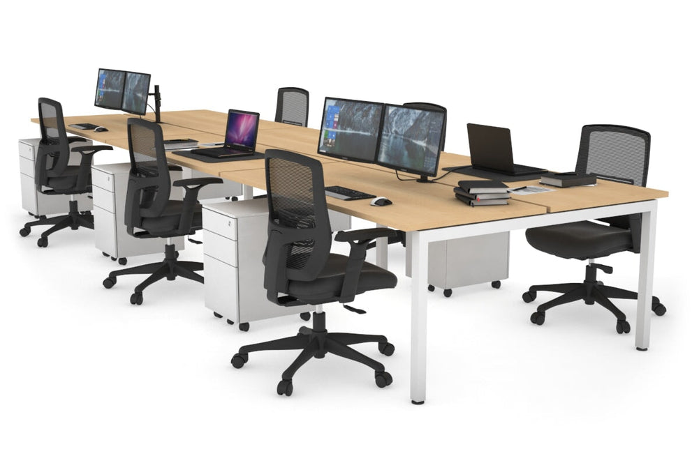 Quadro Square Legs 6 Person Office Workstation [1400L x 700W]-white leg maple none