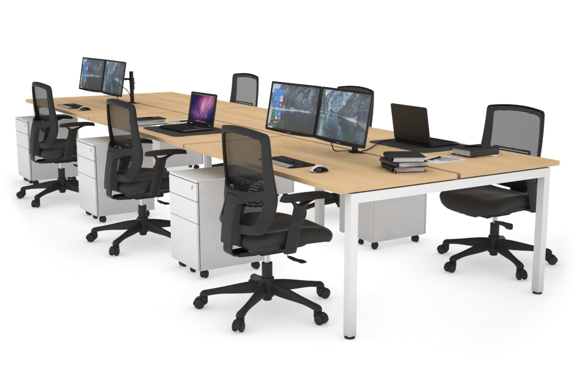 Quadro Square Leg 6 Person Office Workstations [1400L x 700W] Jasonl white leg maple none