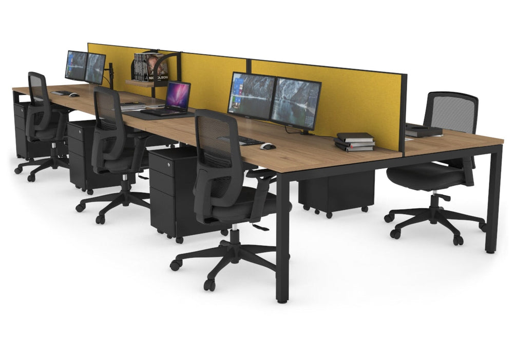 Quadro Square Legs 6 Person Office Workstation [1400L x 800W with Cable Scallop]-black leg salvage oak mustard yellow (500H x 1200W)