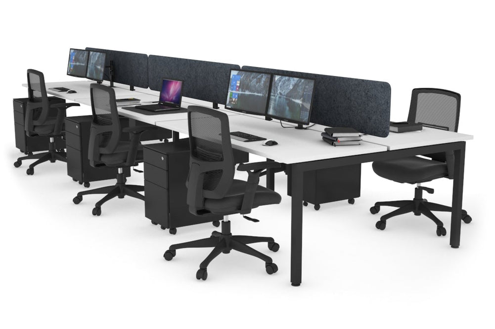 Quadro Square Legs 6 Person Office Workstation [1600L x 700W]-black leg white dark grey acoustic panel (400H x 1600W)